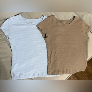 American Eagle Outfitters Waffle Knit Tees - Light Blue and Tan